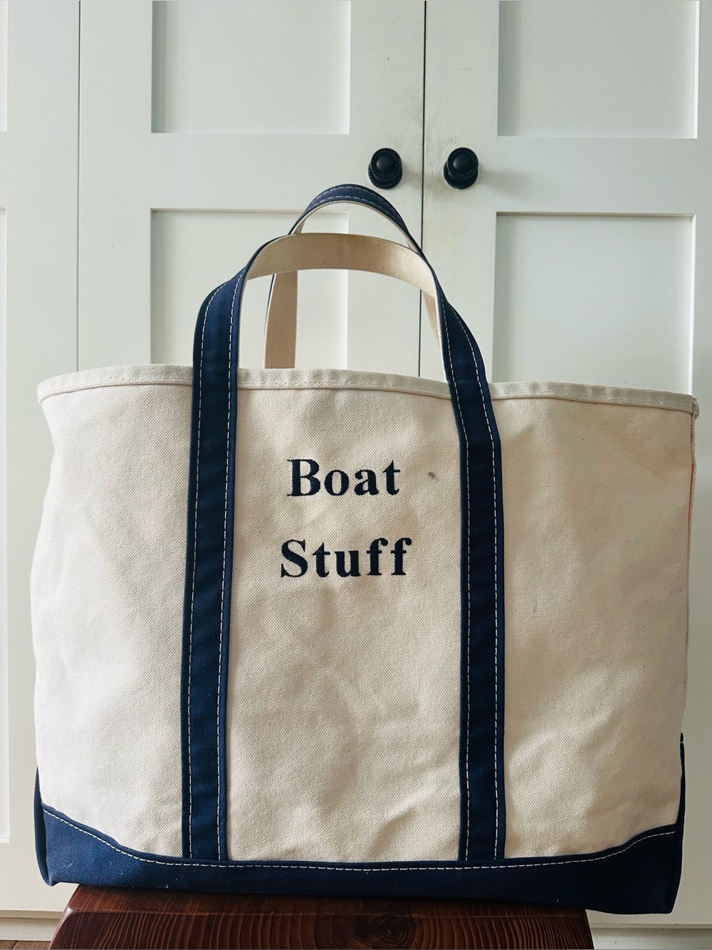 L.L. Bean Large BOAT AND Tote Bag Navy Boat Stuff Made in USA ll bean Vintage